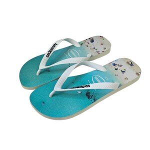 Havaianas Mens Beach print Flip Flops Blue/White, Sandals, 45/46 US 11/12